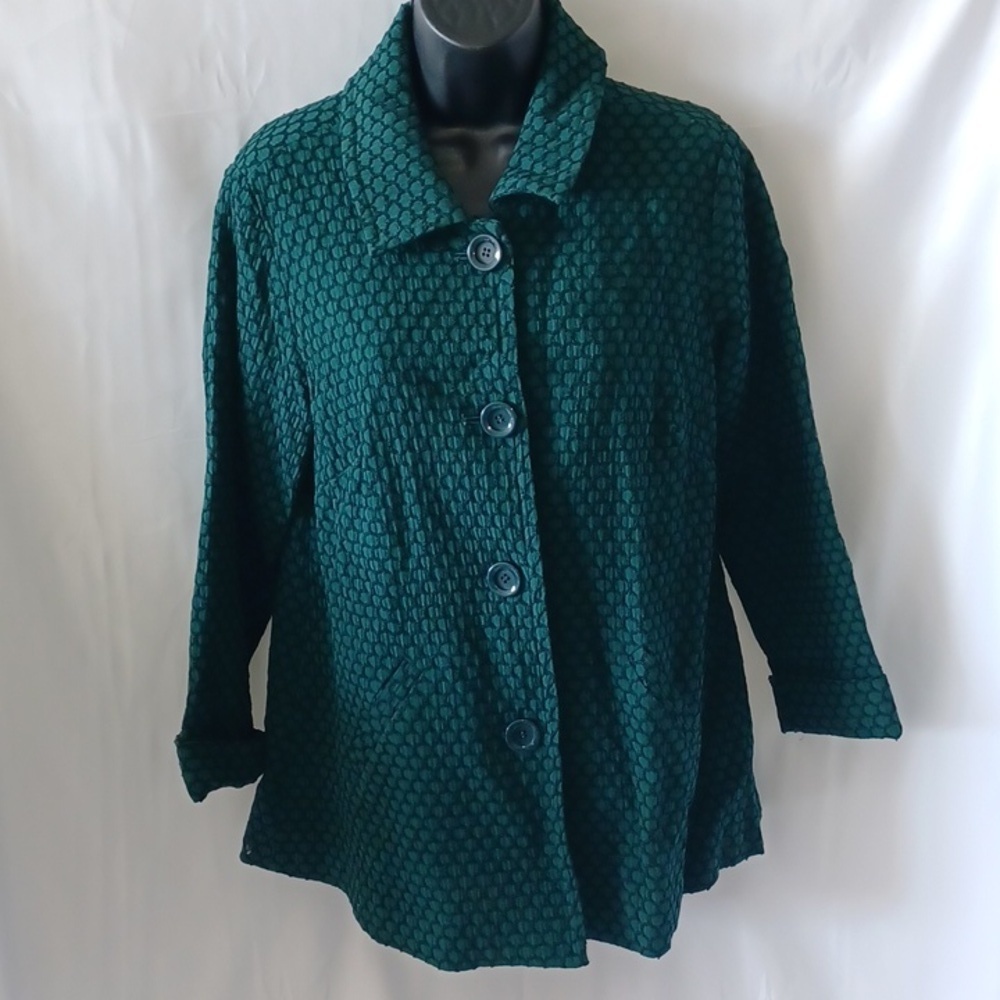 Simonton Says Hunter Green & Black Print Button Front Jacket